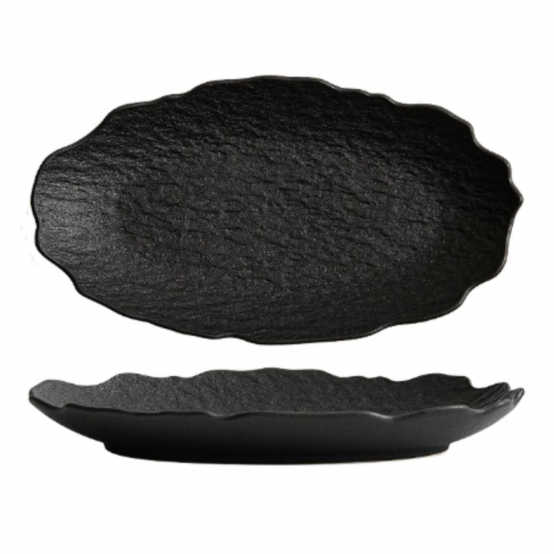 Oval  Plate with Wavy Edge 10.5" (Black Stone)